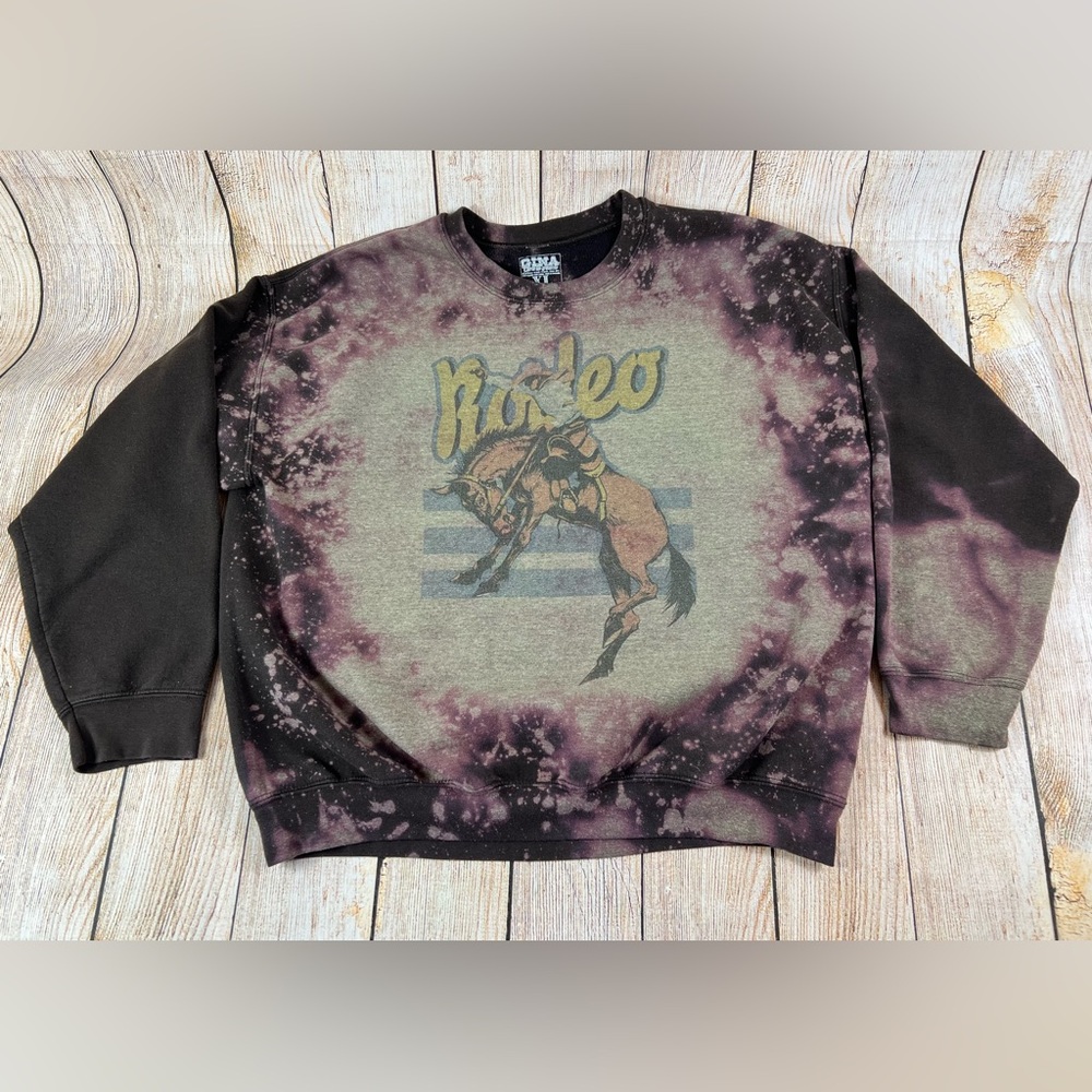 Women’s Gina Tees Rodeo Western Bucking Horse Cowboy Sweatshirt Brown Size XL